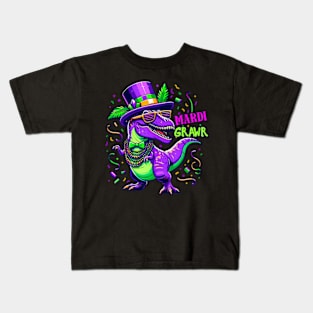 Mardi Grawr TRex Dino Costume Boys Kids Mardi Gras Kids T-Shirt